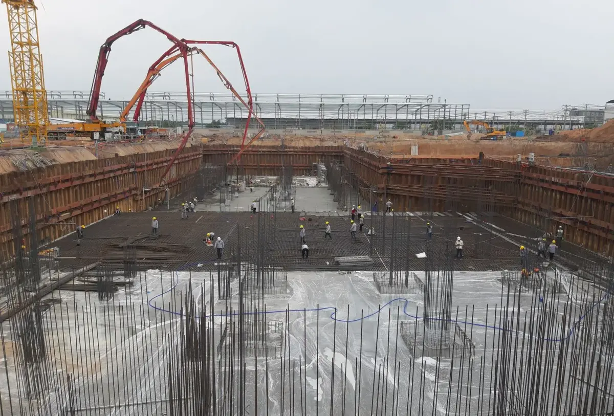 Foundation works inside an excavated construction site